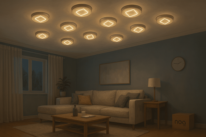Плоский накладной LED-светильник на низком потолке в комнате
